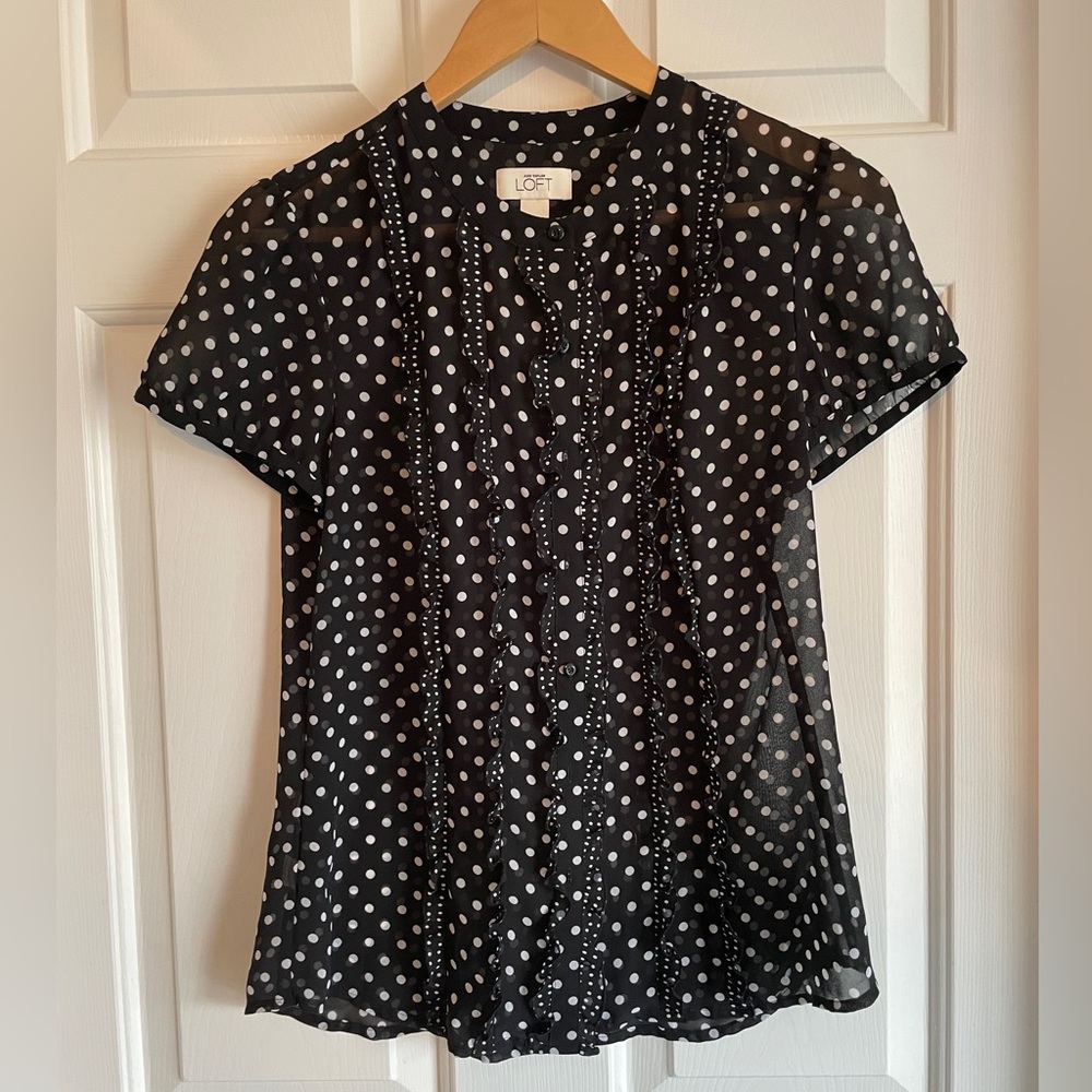 COPY - LOFT Black and White Polka Dot Blouse. Size 4.